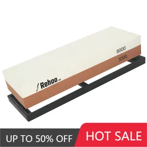 rehoo double sided whetstone 30008000 mesh non slip rubber pad chef wet stone for knives blades waterstone kitchen gadget free global shipping