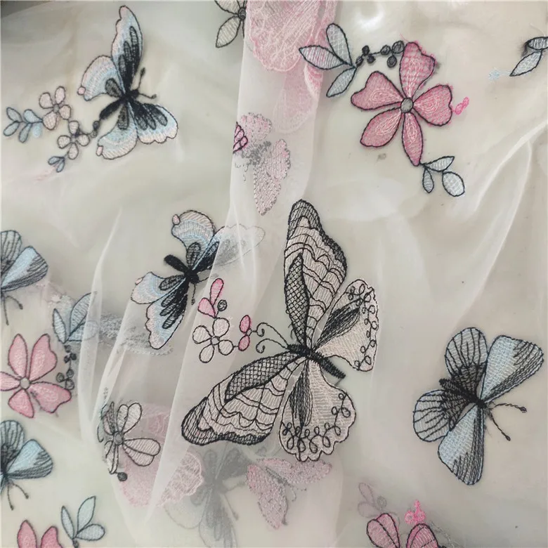 

Вышитая бабочкой ткань одежда свадебное платье кружевная ткань Чистая Пряжа Детская одежда для малышей швейная ткань