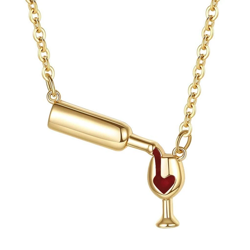 

2022 Valentines Gift 3 Colors Rose Gold Wine&Cup Pendant Wine Bottle Glass Chic Necklaces Girl Lady Best Gift Choker