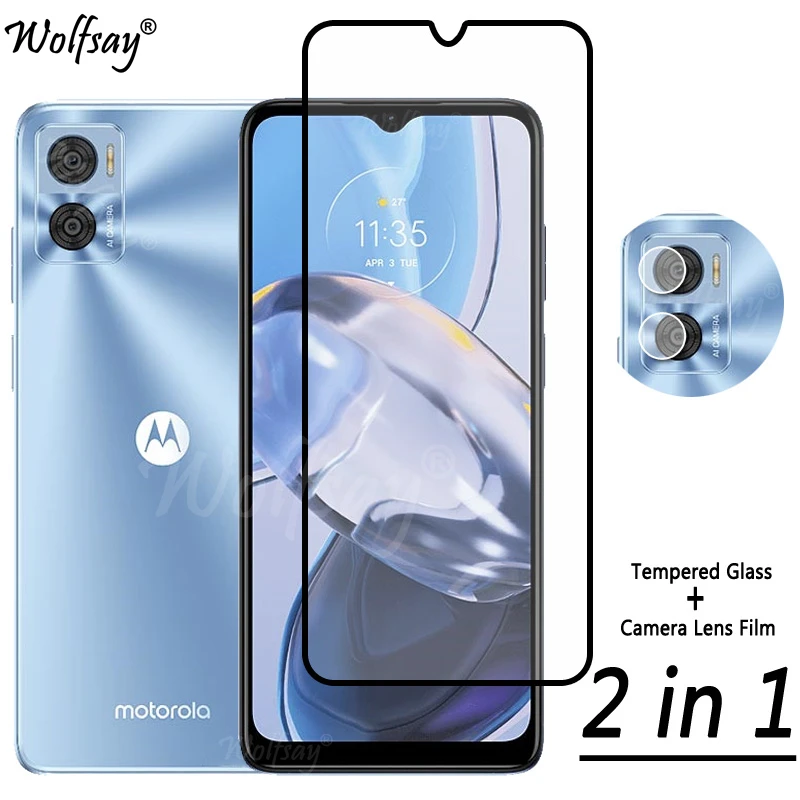 2 в 1 закаленное стекло для Motorola Moto E22 защита для экрана Moto E22 E13 G30 G13 G23 G73 G32 объектив камеры для Moto E22i стекло