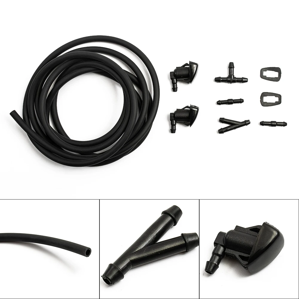 

9pcs Car Windshield Washer Wiper Water Spray Nozzle Jet & Hose Connector For Toyota Accessories With 4pcs Black Connectors