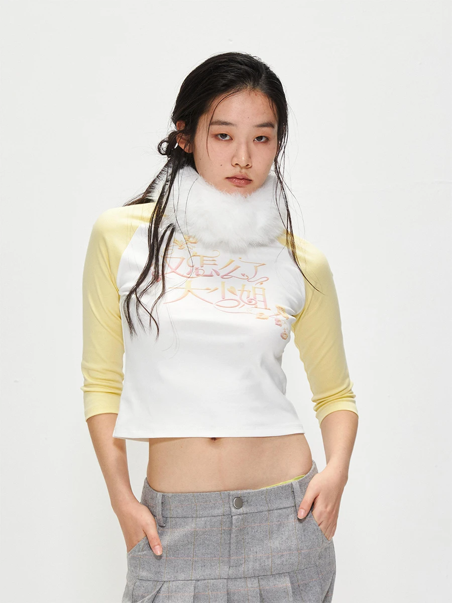 9266studio 25ss Big Miss Print Raglan 3/4 Sleeve Top