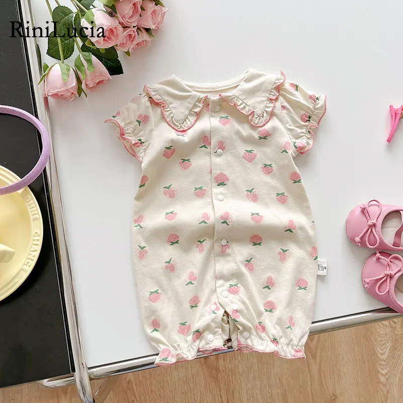 

2023 New Summer Infant Baby Girls Romper Short Sleeve Ruffles Print Newborn Rompers Sweet Baby Children's Clothing