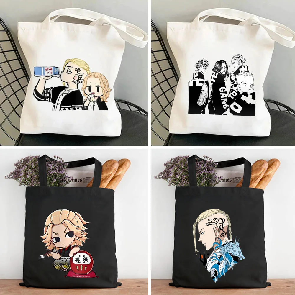 

Anime Tokyo Revengers Mikey Draken Manjiro Sano Ken Ryuguji Men Women's Canvas Shoulder Shopper Cotton Tote Bag Shopping Handbag