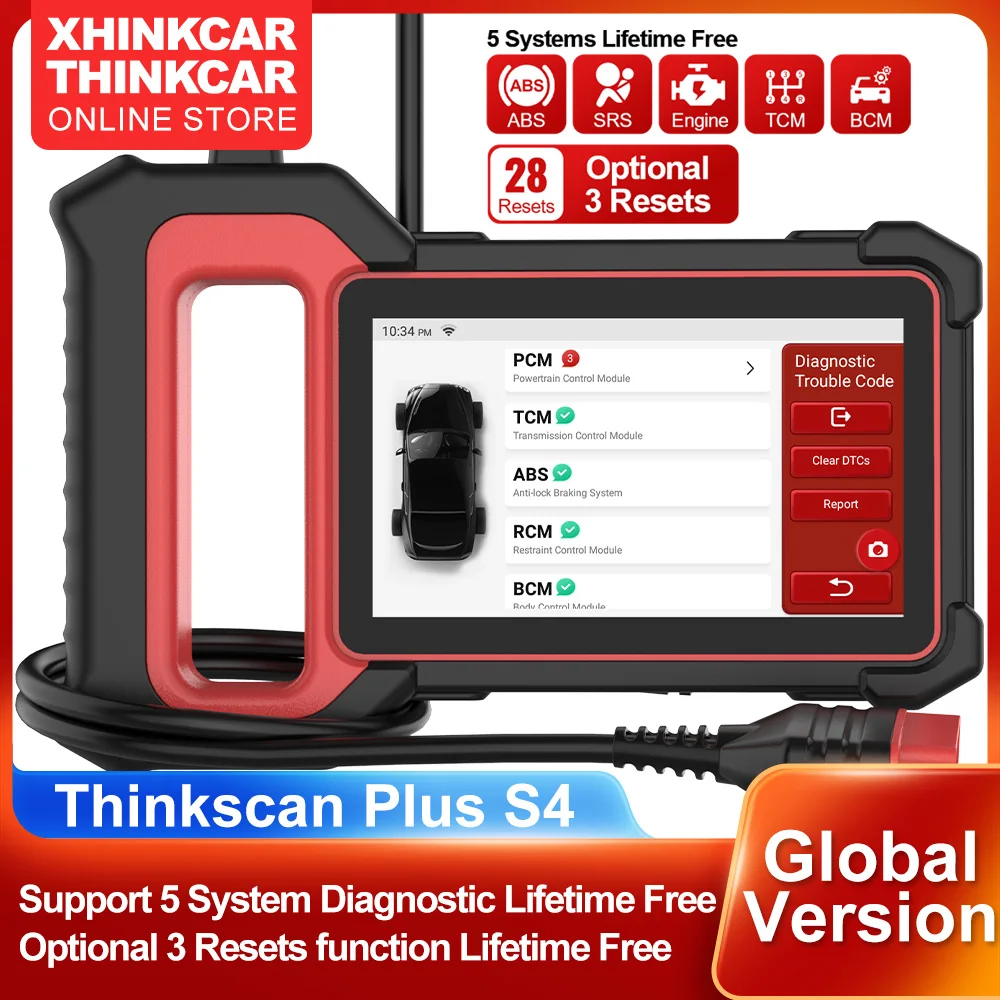 THINKCAR Thinkscan Plus S4 OBD2 Automotive Diagnostics Car Scanner With 3 Resets Engine Airbag Transmission BCM ABS System