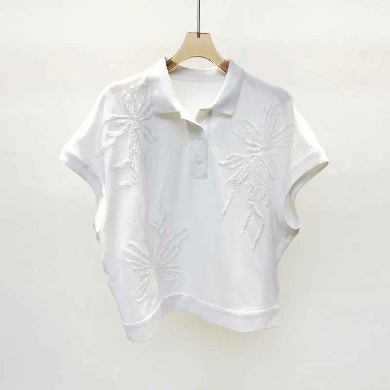 Женская футболка с отложным воротником и коротким рукавом