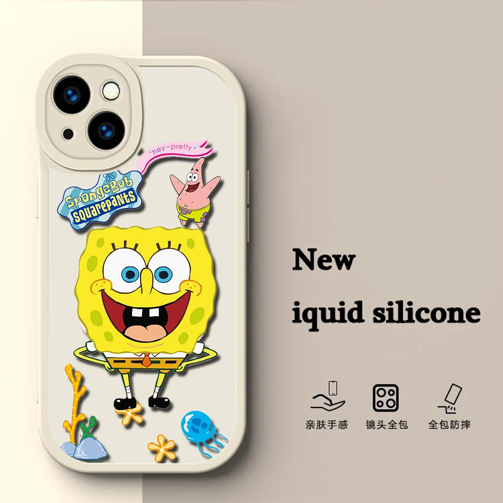 Мягкий силиконовый чехол R16 SpongeBob SquarePants для iPhone 15 Plus 14 13 12 11 X XS XR Pro Max Mini 8 7