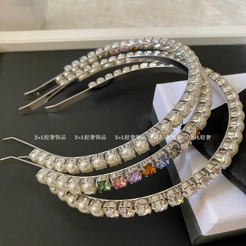 

Color single row pearl crystal headband European and American simple hair accessories