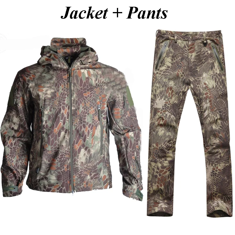 

Outdoor Tactical Hunting Camouflage Clothes Men Military Hiking Camping Suits Tad Sharkskin Softshell Jacket + Pants