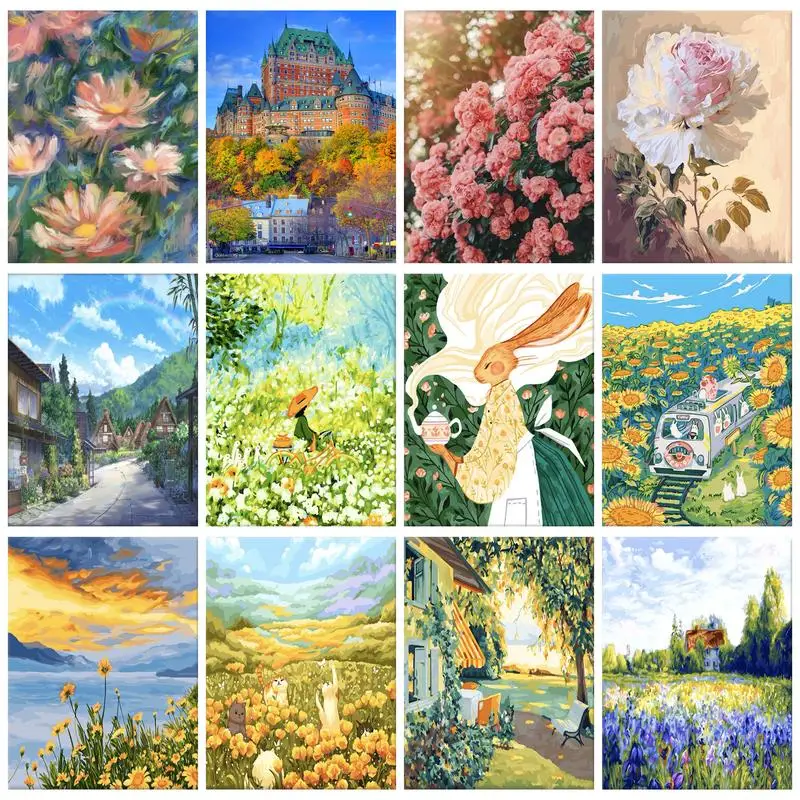 

CHENISTORY Modern Painting By Numbers Diy Gift Flower Field Landscape Drawing On Numbers Home Decors For Adult Artwork Paint Kit
