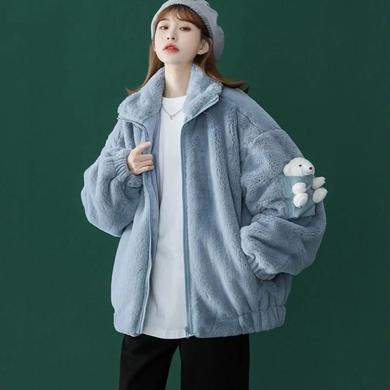 

New Winter Warm Imitation Lambswool Cotton Clothing Womens Korean Plus Velvet Quilted Jacket Casual Female Soft Parka Outerwear