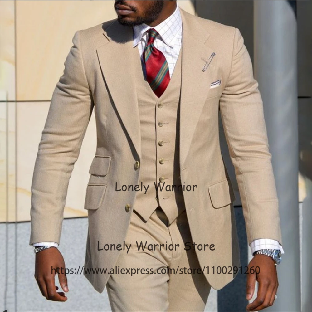 Fashion Ivory Daily Mens Suits Slim Fit Business Blazer Wedding Groom Tuxedo Banquet 3 Piece Set Costume Homme Jacket Vest Pants