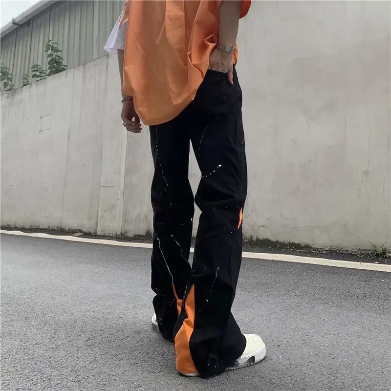 2022 Vibe Style Zipper Design Black Streetwear Men Flare Jeans Pants High Street Casual Loose Y2K Hip Hop Denim Trousers Spodnie