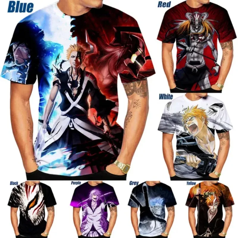 

Japanese Anime 3D Printing Men's T-shirt BLEACH T-shirt Round Neck Casual Kurosaki Ichigo Unisex Harajuku Short-sleeved T-shirts