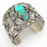 indian style open wide bracelet vintage jewelry thai silver turquoise butterfly bracelet
