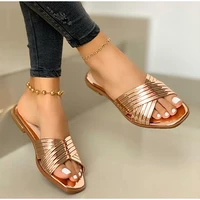 ladies slippers beach summer shoes 2022 new women slip on bling gold flat slides outdoor shoes female casual sandals plus size