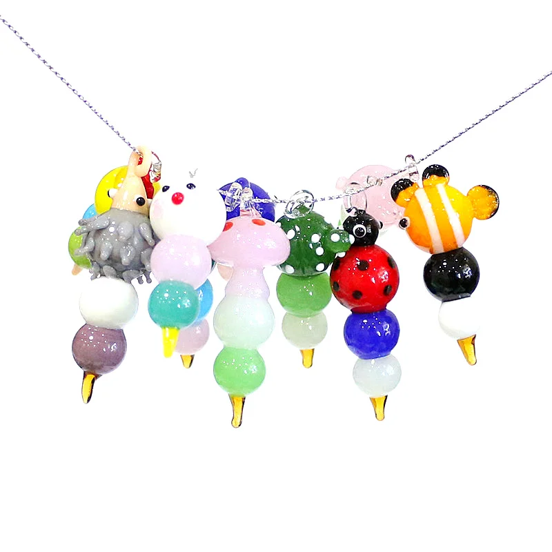 

2pcs New Cute Rice Ball Glass Pendant Creative Funny Bunny Mushroom Cock Ladybug ClownFish Turtle Octopus Hedgehog Cactus Design