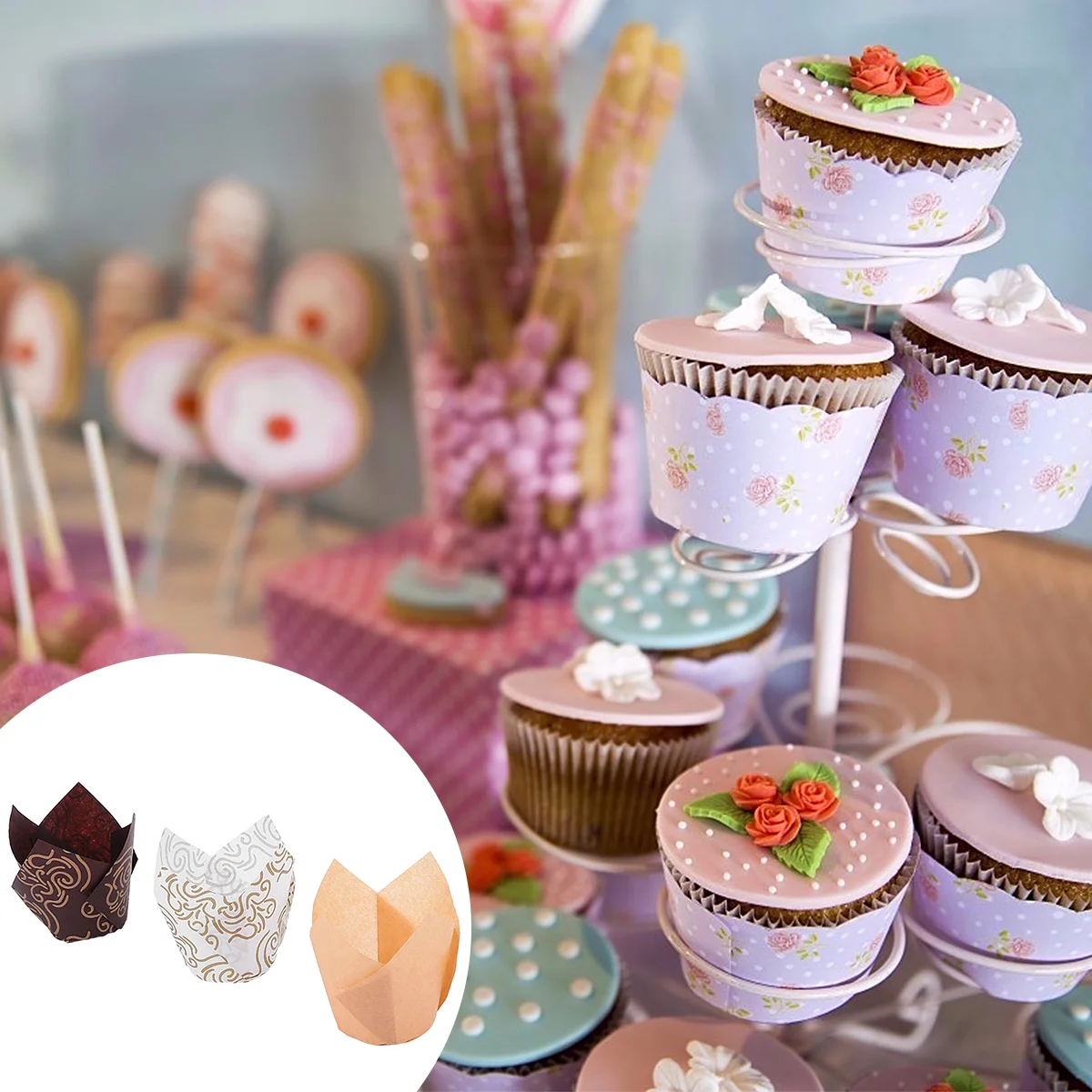 

Cupcake Muffin Cake Liners Paper Cups Cup Baking Tulip Wrappers Parchment Container Greaseproofflower Party Moulding Wrap Holder