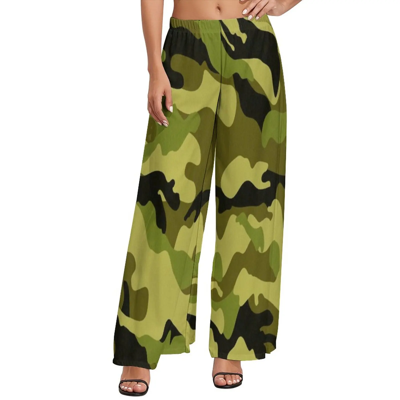 

Camouflage Pants Green and Black Print Korean Fashion Straight Wide Leg Pants High Waisted Office Trousers Large Size