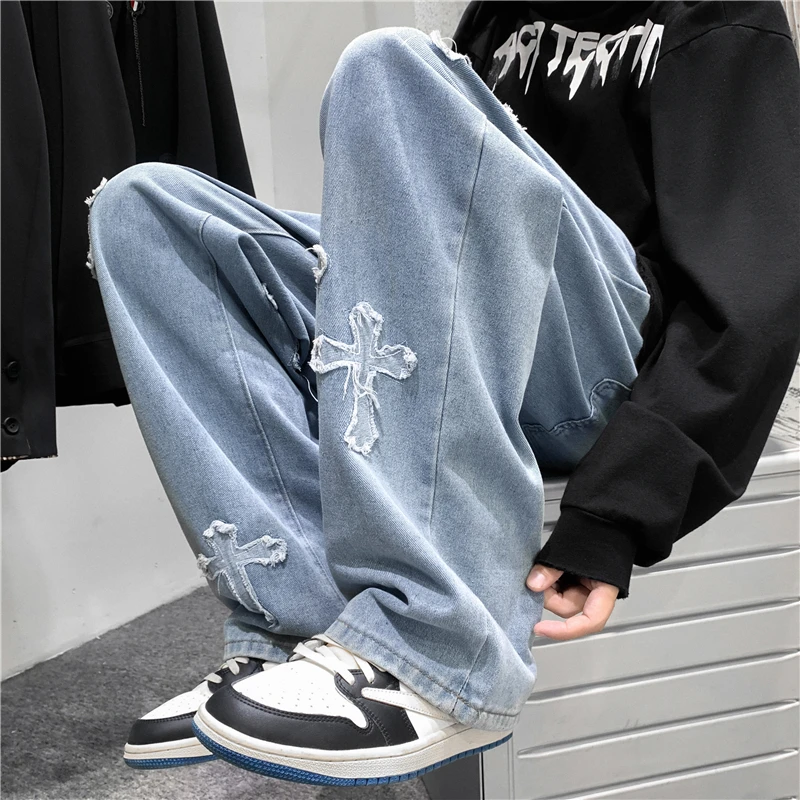 

Джинсы Y2k мужские с вышивкой в стиле Хай-стрит, Брендовые прямые свободные брюки с широкими штанинами в стиле хип-хоп, Европейская и американ...