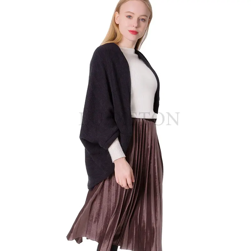 

Women Fashion Solid Embroidered Knitted Cardigan Sweater Batwing-sleeved Blouse Poncho Warm Winter Cloak Pashmina