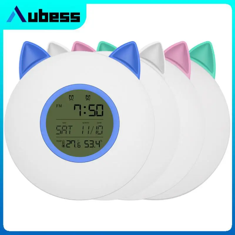 Universal Smart Wake-up LED Night Light Temperature Humidity Sensor Detectors FM Multi Function Colorful Night Light Alarm Clock