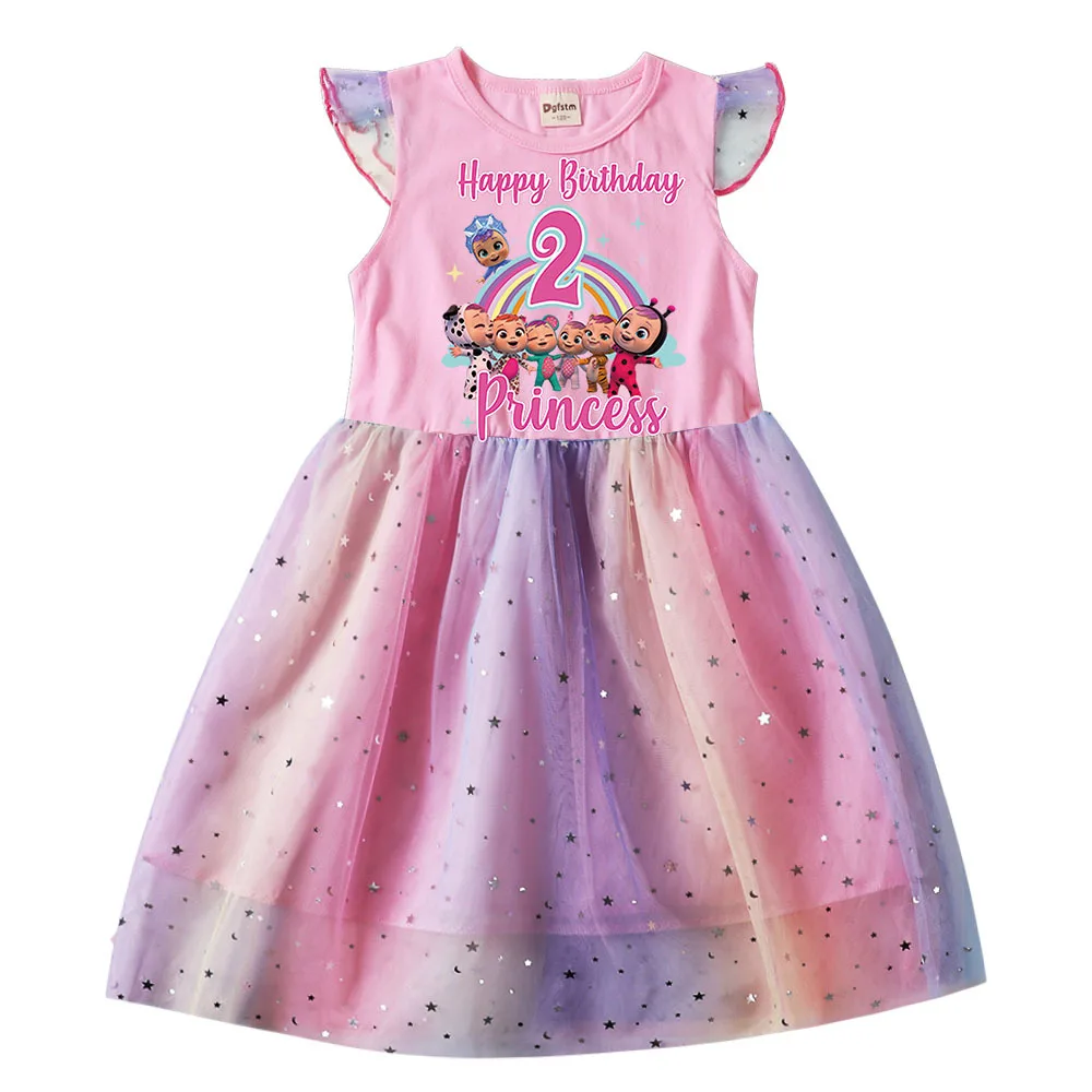 

2022 Disney Cry Babies Girls Clothes Summer Princess Dress Kids Birthday Party Baby Dress 3-8 Years Old