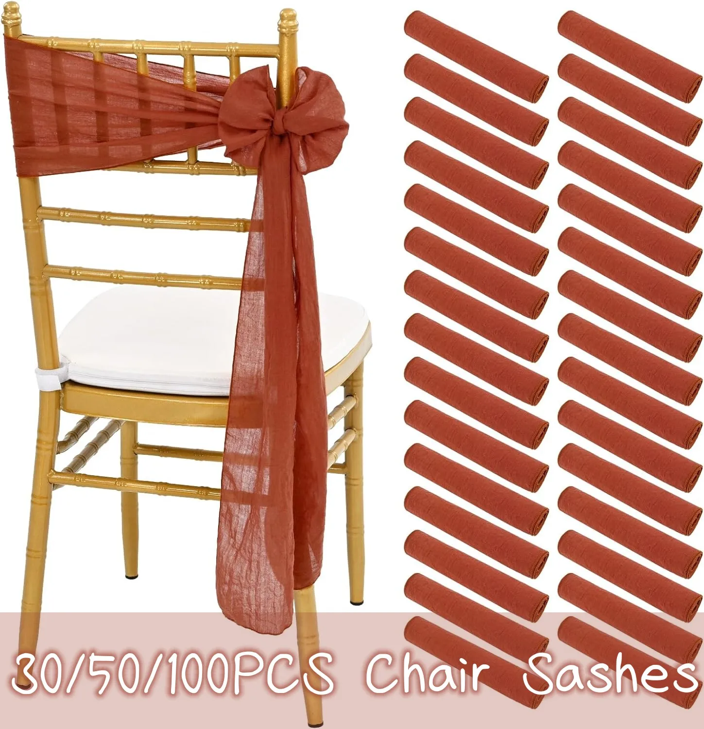 

10/50/100Pcs Terracotta Chair Sashes for Wedding Chair Covers Cheesecloth Chair Bow Sashes Chair Ribbons for Party Ceremony