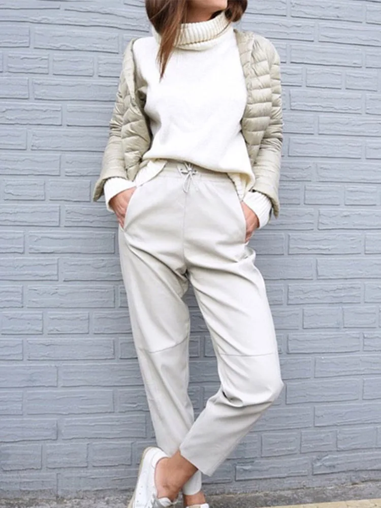 

Брюки женские прямые из ПУ кожи, с завышенной талией