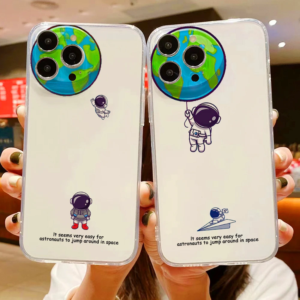 

Cartoon Astronaut Luxury Ultra Thin Clear Phone Case For iPhone 11 12 13 Pro Max 12 13 Mini X XR XS Max SE 6 6s 7 8 Plus Coque