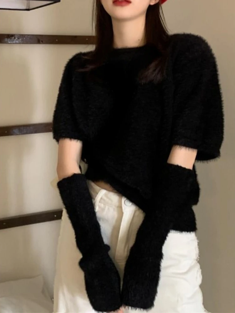 

2022 Spring Casual Knitted Sweater Women Korean Y2k Crop Tops Female Solid Long Sleeve Pullover Elegant Streetwear Blouse Female