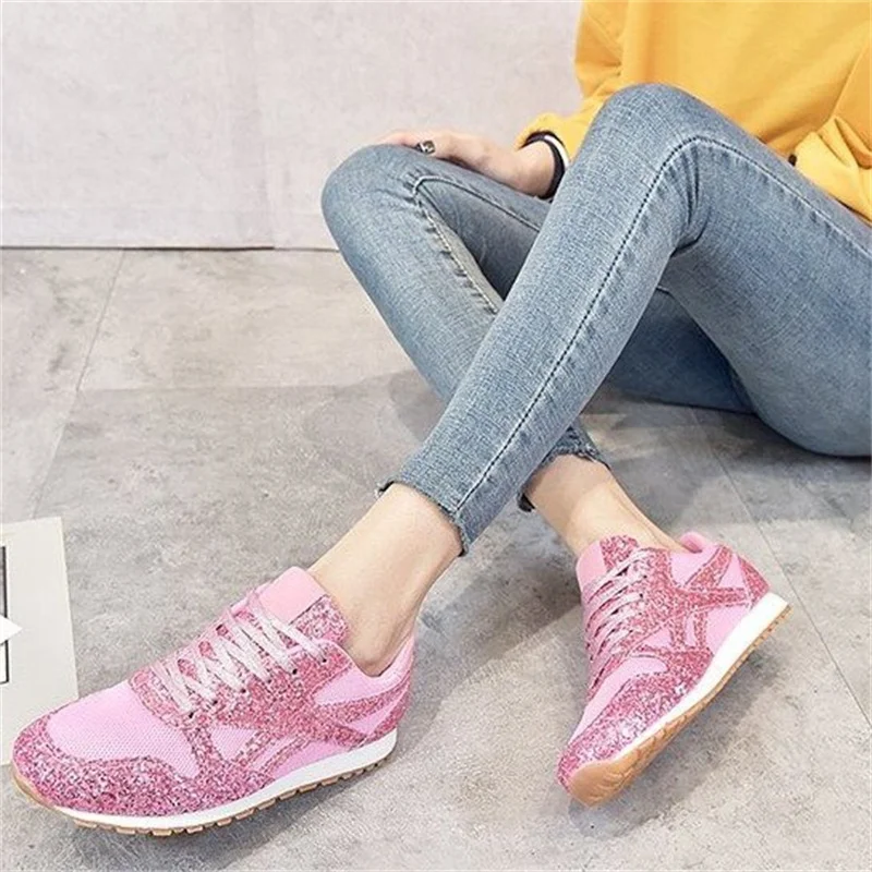 MR CO Women Flat Bling Sneakers Glitter Platform Casual Shoes Woman Comfortable Ladies Silver Vulcanize Shoes Large Size