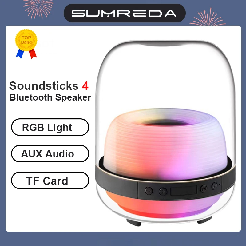 

SUMREDA Wireless Bluetooth Speaker Crystal Glass Full Screen RGB Light Outdoor Hifi Sound Deep Bass Game Home Desktop Speakers