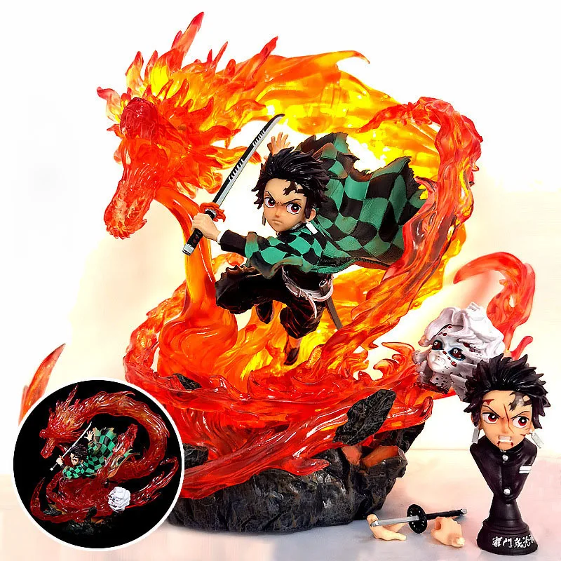 

30cm Demon Slayer Anime Figure Kamado GK Tanjirou Statue Luminous Fiery Dragon Figure PVC Model Birthday Gifts Toys of With Box