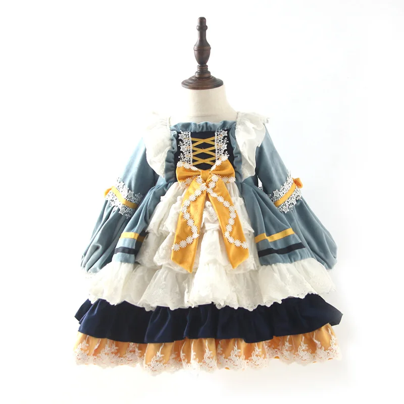 

Lolita Dress Blue Children's Clothes Girls Autumn Winter Princess Velvet Fluffy Ball Gown for Party Kids Suede Lolita Dress
