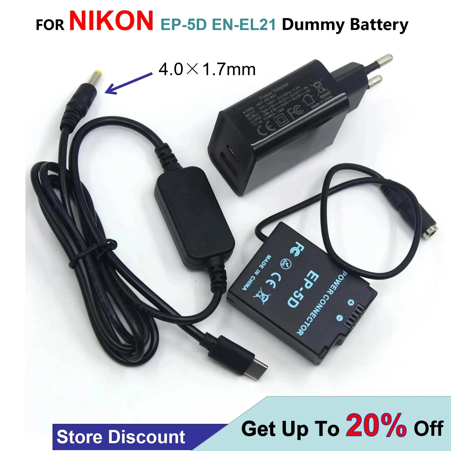 

USB Type-C Charger Cable+PD Charger+EP-5D EP5D DC Coupler ENEL21 EN-EL21 Dummy Battery For Nikon 1 V2 1V2 Cameras