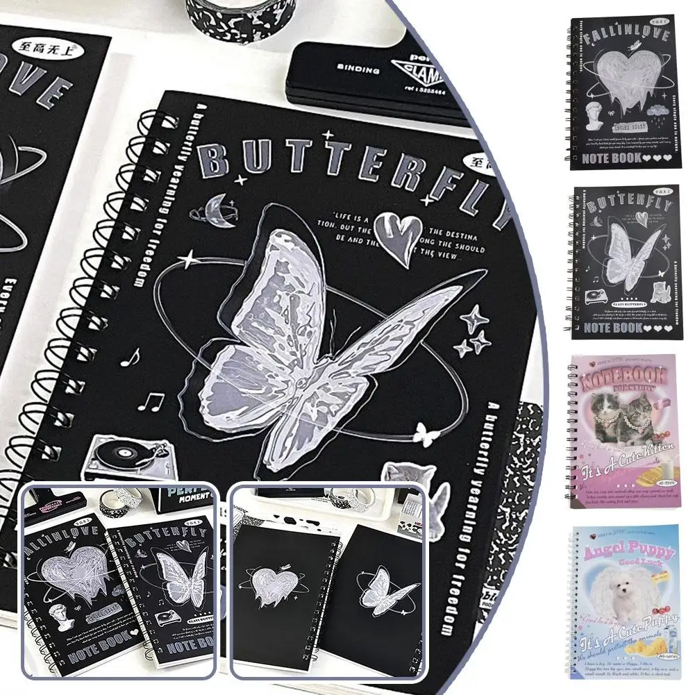 

50sheet A5 Notebook Ins American Style Retro Cover Supply Horizontal Coil Cartoon Notapad Lovely Scrapbook Student Line Jou C0S3