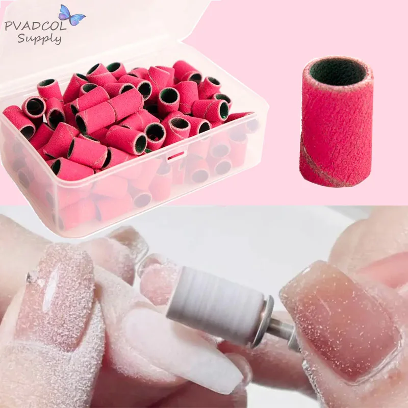 100pcs Hot Pink Electric E-file Acrylic Nail Art Sanding Bands Gel Polish Remover Nail Drill Bits Manicure Pedicure Tools