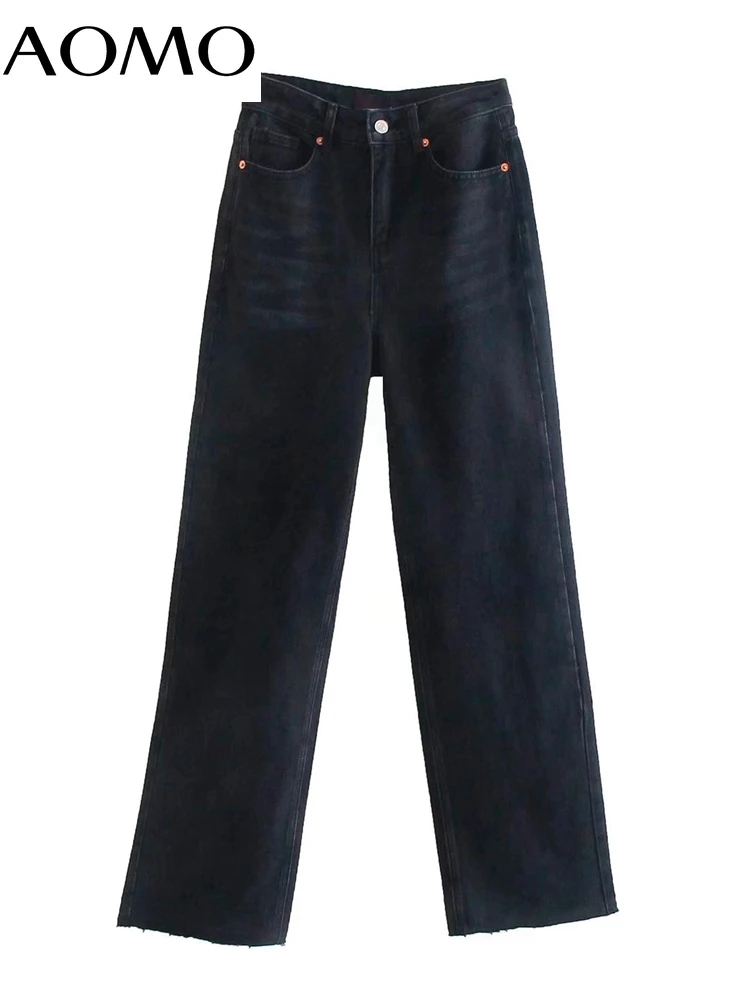 

AOMO 2022 New Women Wide Leg Long Jeans Pants Trousers High Waist Pockets Buttons Female Denim Pants 4M82A