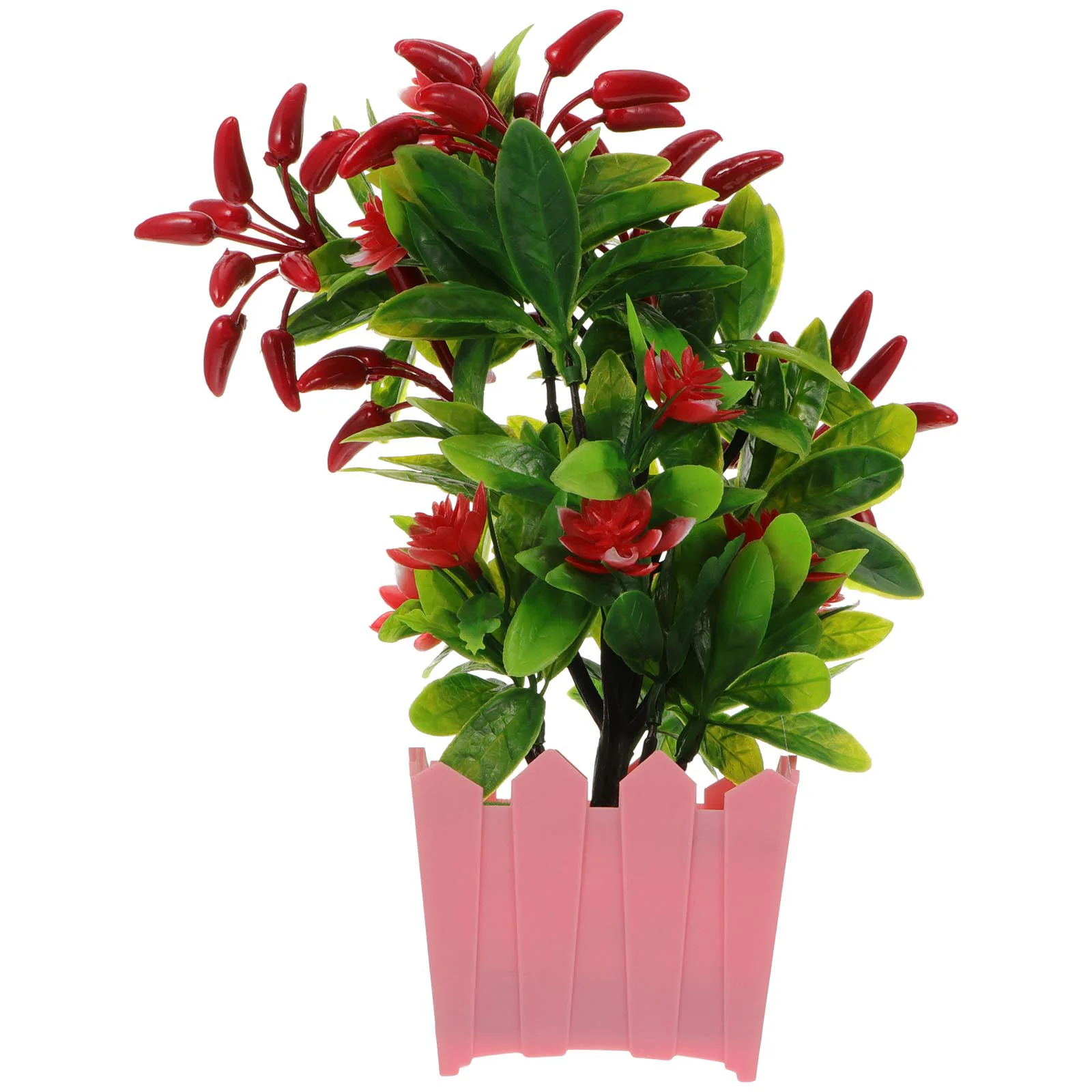 

Artificial Fake Chili Flower Potted Pepper Faux Red Mini Bonsai Fruits Trees Simulation Photography Decor Prop Decorations Vase