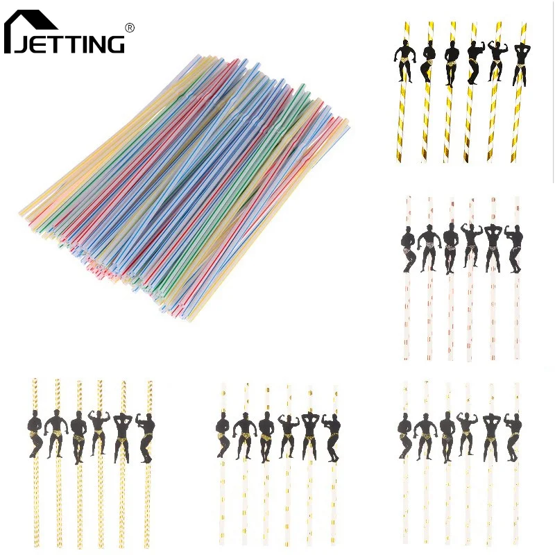 

6/100PC Drinking Straws Disposable Beverage Straws Wedding Decor Mixed Colors Party Supplies Bar Birthday Drink Accessories