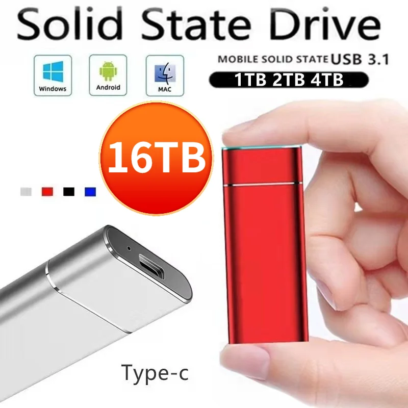 

Твердотельный Накопитель SSD для мобильных устройств, 8 ТБ, 16 ТБ, жесткий диск для компьютера, портативный накопитель USB 3,1, Твердотельный нако...