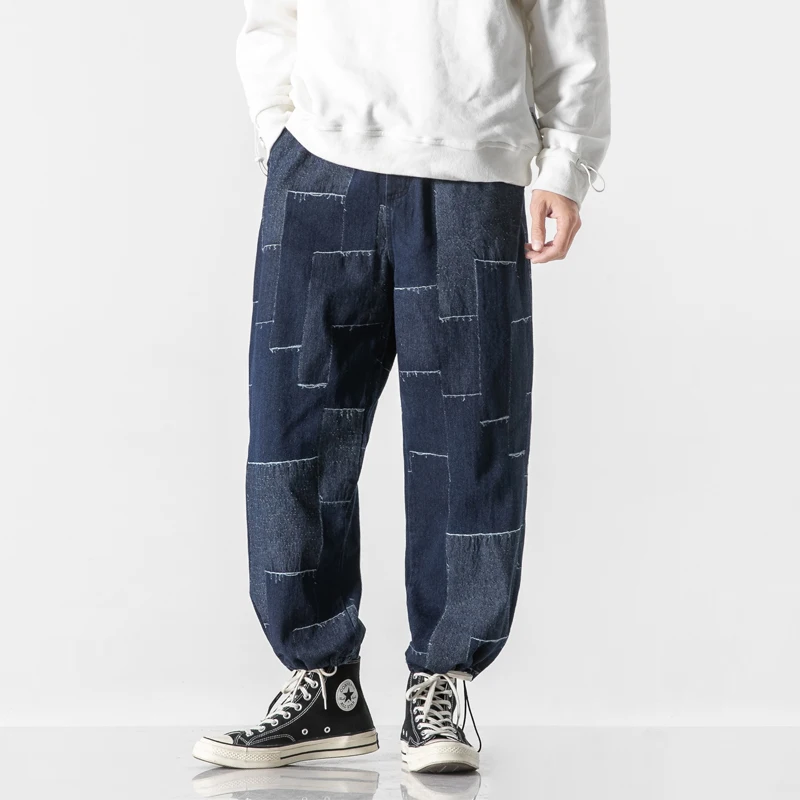 

New Spring and Summer Jeans Casual Pants Men's Plaid Fashion Harlan Feet Pants Men's Loose Plus Size Trousers Fashion Jeans