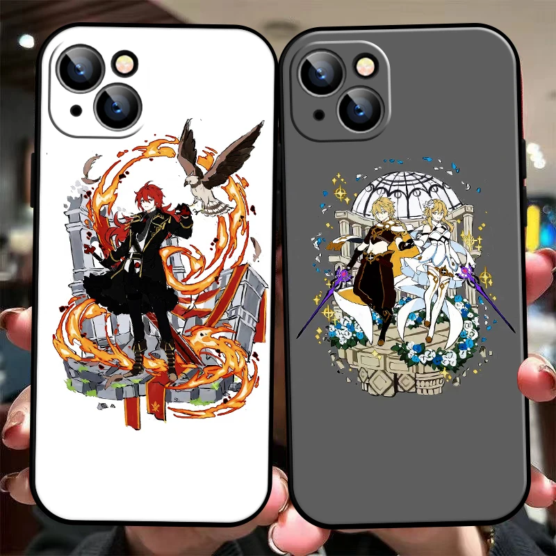 

Genshin Impact Project Game Phone Case For iPhone 11 13 12 Pro Max 12 13 Mini X XS XR MAX 5 6 7 8 Plus Carcasa Soft Black Coque