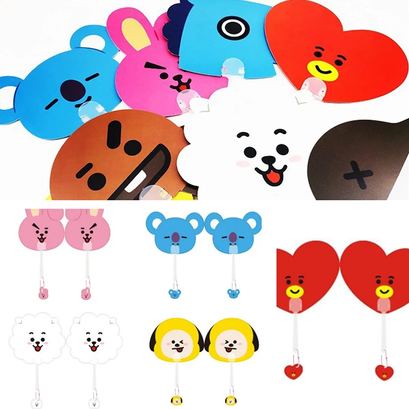 

Kawaii Kpop Bt21 аниме Ручной Веер мультфильм любовь Koala зеркало с форме печенья веера с подвесками Творческие портативные ручные фотоподарки