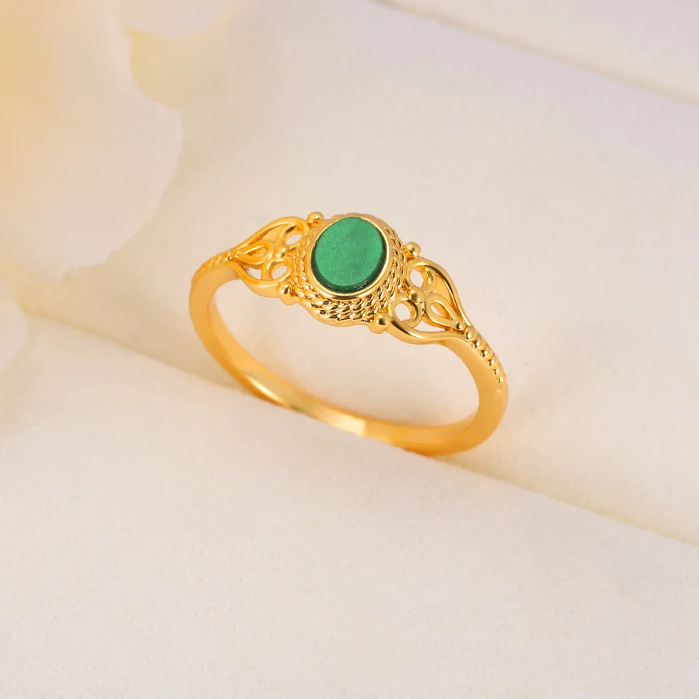 

Green Opal Rings For Women Trendy Hollow Romantic Jewelry 18K Gold Color Silver Color Ring Birthday Gift New 2023 Free Shipping