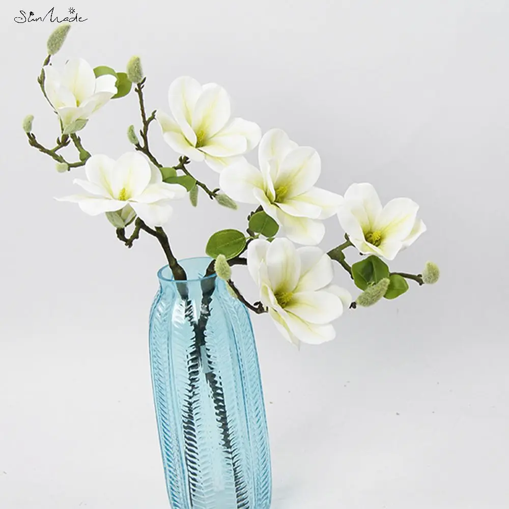 SunMade 3 головки открытые ветки магнолии искусственные цветы белые свадебные