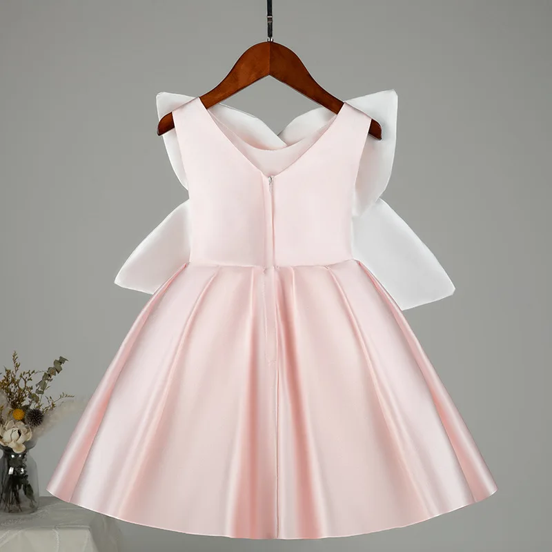 

Girls One Year Baby Christening Dress Bow Pink Long Skirt Christmas Easter Host Evening Dress Piano Performance Vestidos