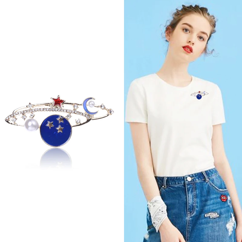 

Star Moon Milky Way Brooch Alloy Inset Rhinestone Corsage