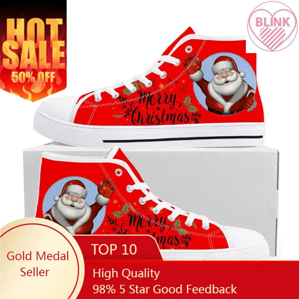 

Merry Christmas Santa Claus Snowman High Top Sneakers Mens Womens Teenager Canvas High Quality Sneaker Couple Shoes Custom Shoe